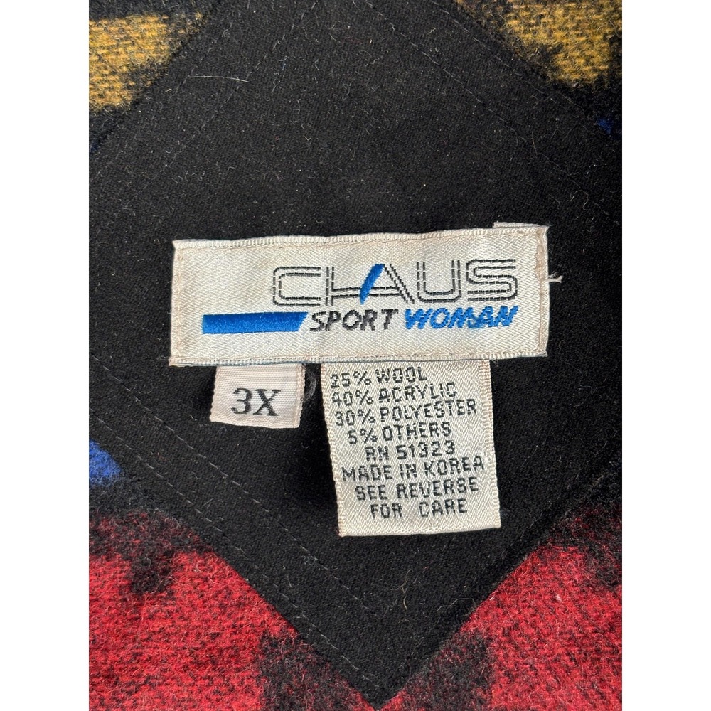Vintage Chaus Cardigan Coat Womens 3X Wool Blend Wrap Belted Aztec Geometric 90s - Picture 2 of 15